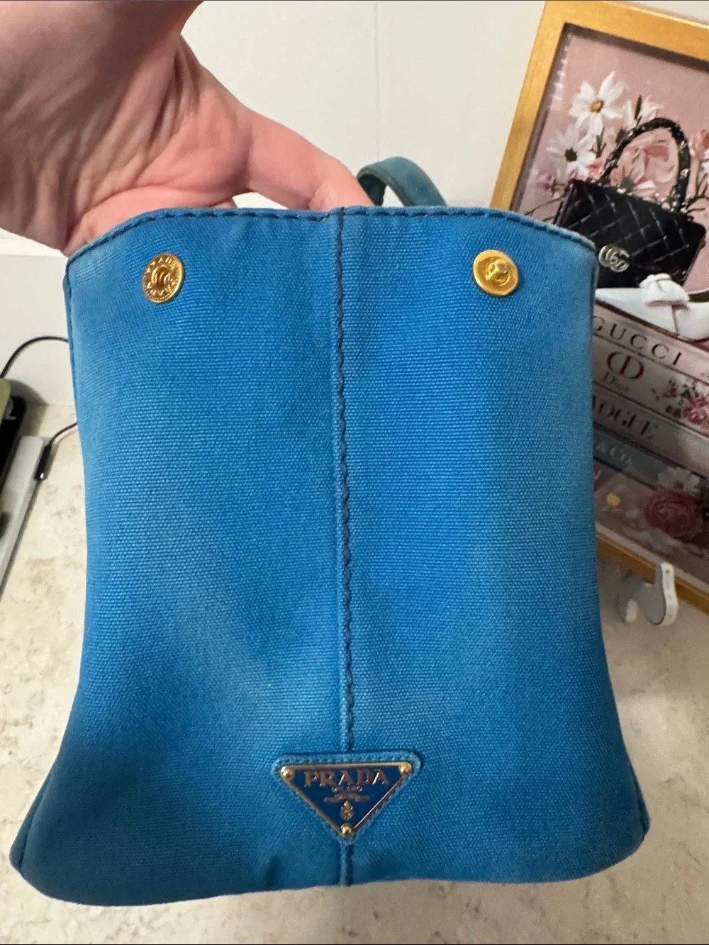Prada canapa Blue Canvas Tote with authenticity card and unbranded strap - Picture 9 of 15